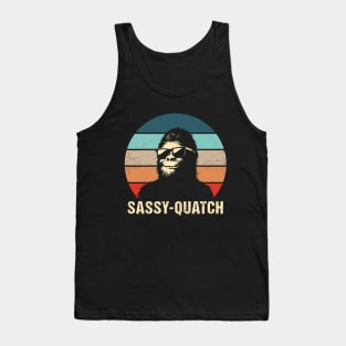 Sassy-Quatch Funny Bigfoot Lover Pun Vintage Distressed Sunset Tank Top